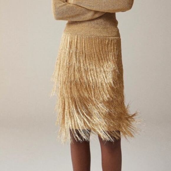 Crew Collection Shimmery Metallic Fringe Skirt Gold Size Medium NWT